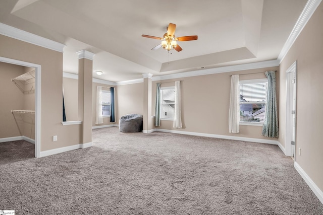 interior space featuring a spacious closet, ornamental molding, and carpet