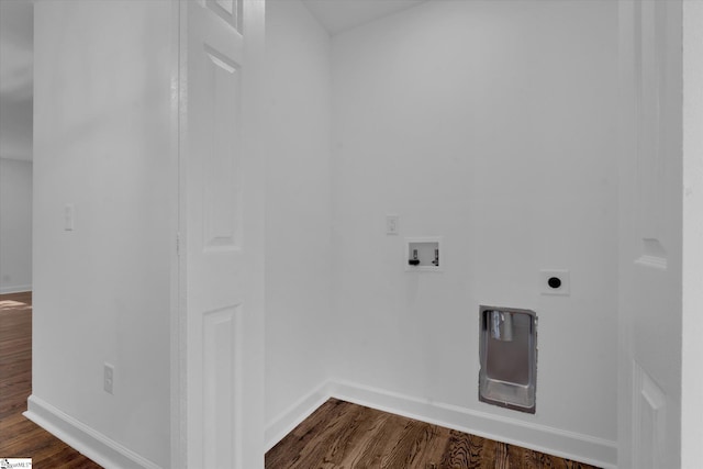 laundry room with washer hookup, dark wood-type flooring, and electric dryer hookup