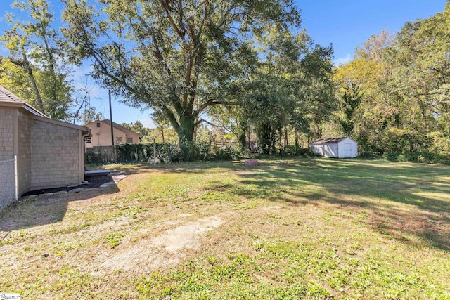 view of yard with a storage unit