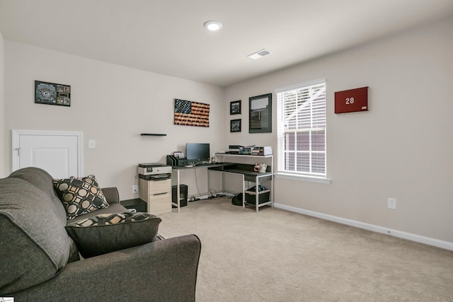 view of carpeted office space