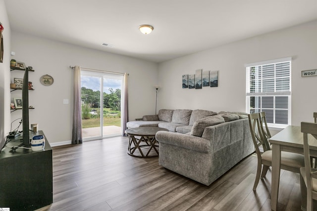 living room with hardwood / wood-style floors