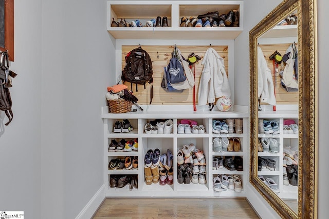 mudroom with wood-type flooring