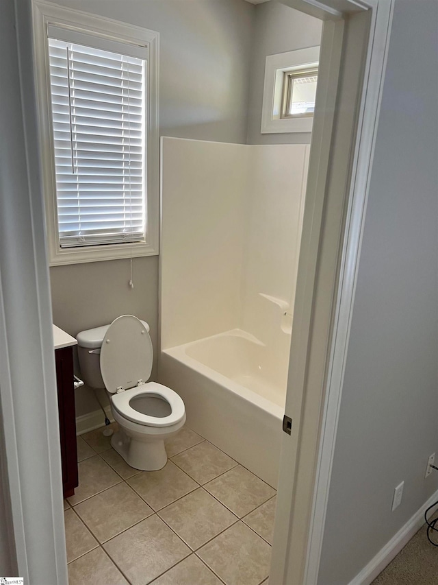 full bathroom with tile patterned flooring, shower / bathing tub combination, vanity, and toilet