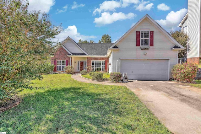 front facade with a front yard and a garage