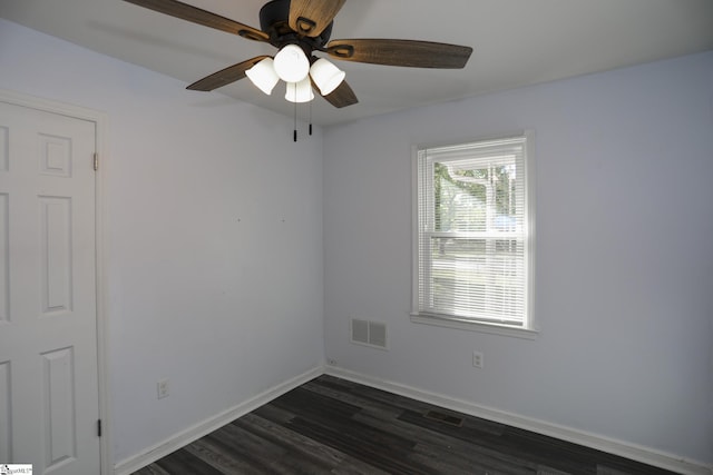 645 Woodvale Rd, Anderson, SC 29624 - spare room with baseboards, ceiling fan, visible vents, and dark wood finished floors