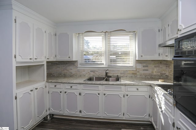 645 Woodvale Rd, Anderson, SC 29624 - kitchen with a sink, decorative backsplash, black oven, and under cabinet range hood