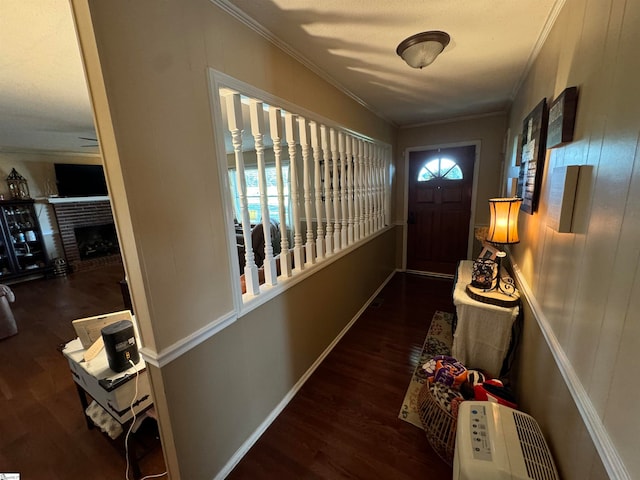 interior space featuring dark wood-type flooring and ornamental molding