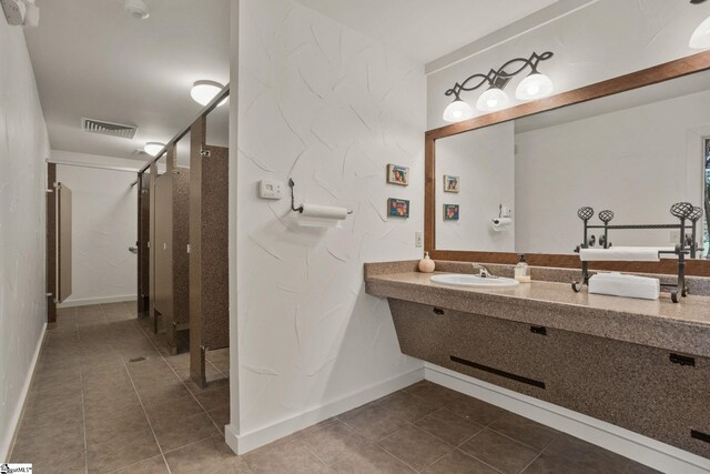 10490 New Cut Rd, Campobello, SC 29322 - full bath featuring tile patterned flooring, vanity, a stall shower, and baseboards