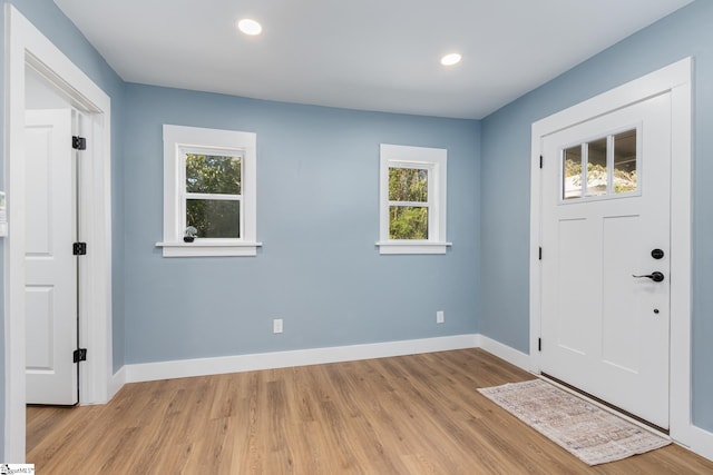 foyer with light hardwood / wood-style floors and plenty of natural light