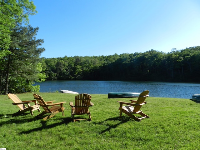 surrounding community featuring a yard and a water view