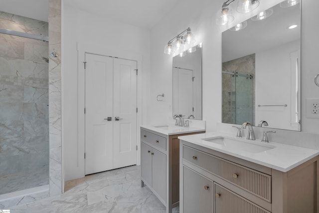 bathroom featuring vanity and walk in shower