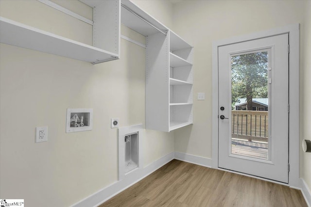 laundry area with washer hookup, light wood-type flooring, and electric dryer hookup