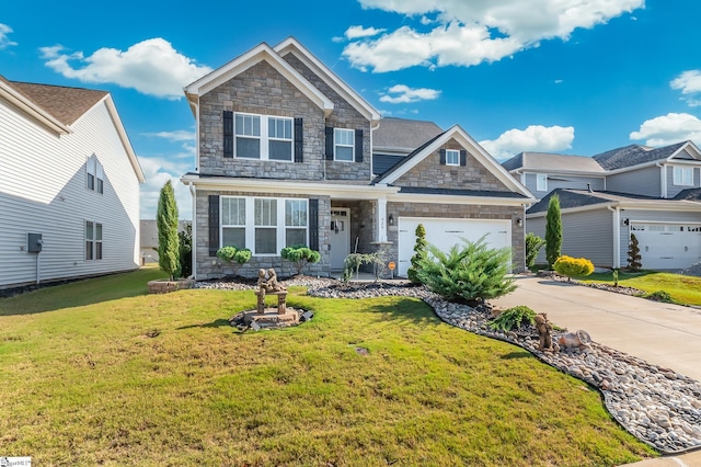 craftsman inspired home with a front lawn