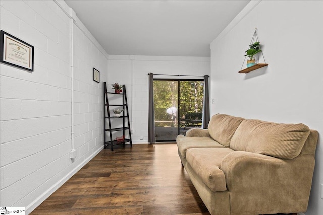 living room with dark hardwood / wood-style floors