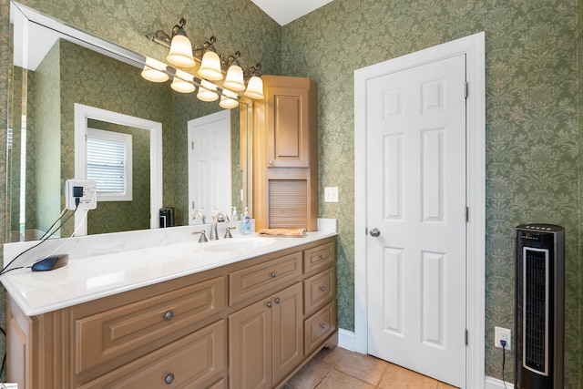 bathroom with vanity and tile patterned flooring