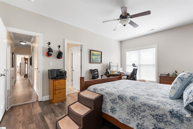 3560 Pelzer Hwy, Easley, SC 29642 - bedroom with attic access, dark wood finished floors, a ceiling fan, and baseboards