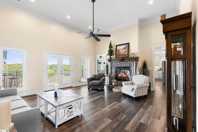 3560 Pelzer Hwy, Easley, SC 29642 - living room with ornamental molding, plenty of natural light, ceiling fan, recessed lighting, and a fireplace