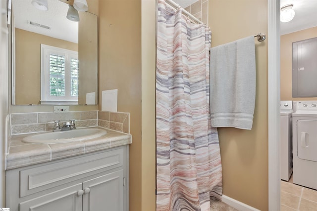 bathroom with vanity and electric panel