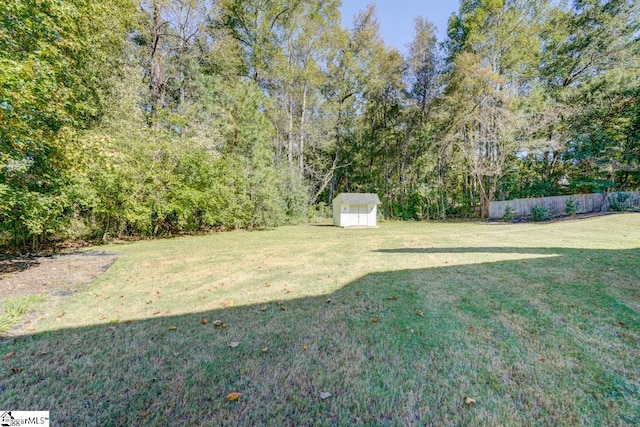 view of yard featuring a storage unit