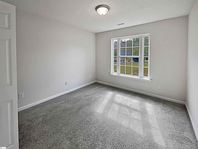 empty room with carpet and a textured ceiling