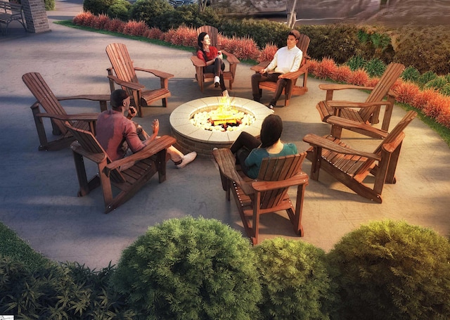 view of patio / terrace featuring a fire pit