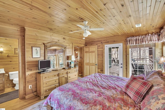 304 Cliff Ridge Dr, Cleveland, SC 29635 - bedroom featuring visible vents, light wood-style floors, wood walls, access to outside, and wooden ceiling