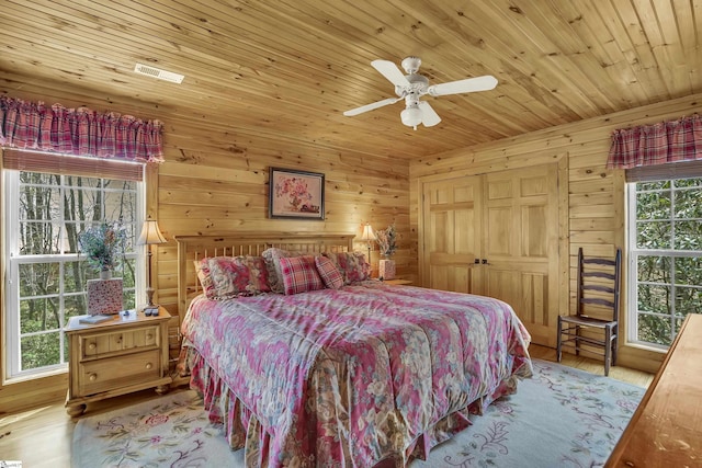 304 Cliff Ridge Dr, Cleveland, SC 29635 - bedroom with wooden walls, wood finished floors, a closet, wood ceiling, and ceiling fan