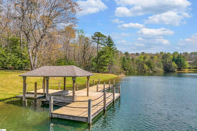 view of dock with a water view