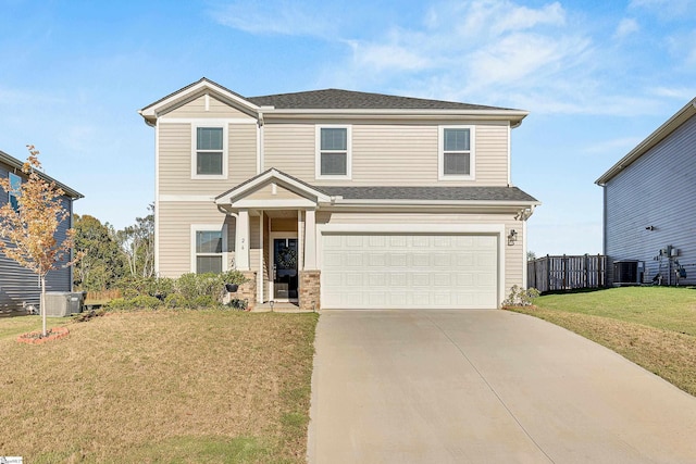 26 Shorncliffe Rd, Simpsonville, SC 29680 - view of front of home featuring driveway, an attached garage, fence, central AC, and a front lawn