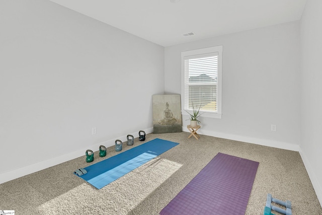 exercise area featuring carpet flooring