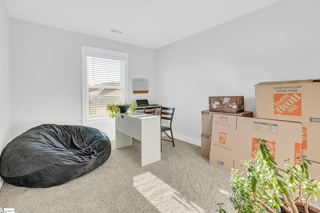 view of carpeted home office