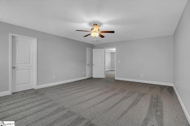 unfurnished bedroom with carpet flooring and ceiling fan