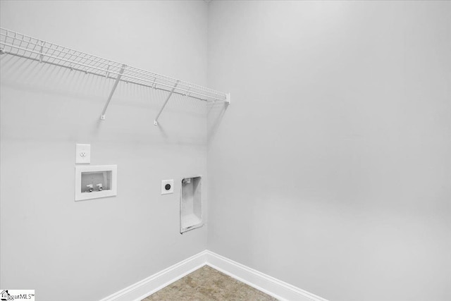 clothes washing area with hookup for an electric dryer and hookup for a washing machine