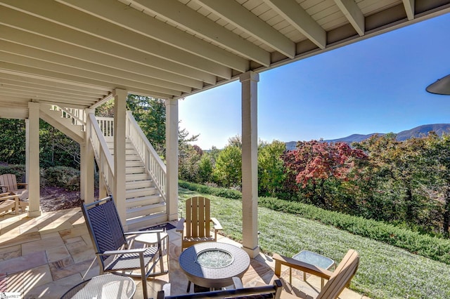 view of patio with a mountain view