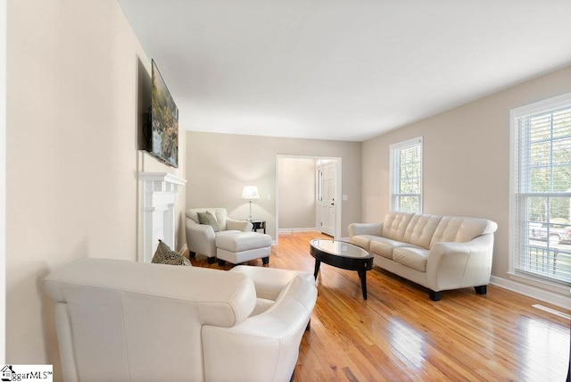 living room with light wood-type flooring