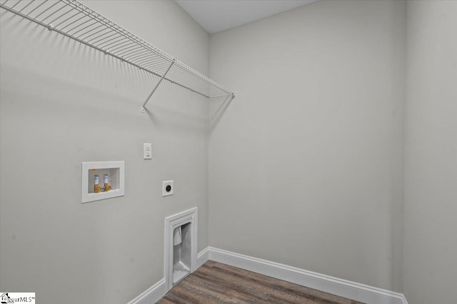 laundry area with hookup for an electric dryer, hardwood / wood-style flooring, and hookup for a washing machine