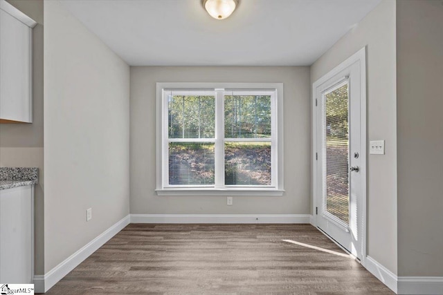 unfurnished dining area with hardwood / wood-style flooring