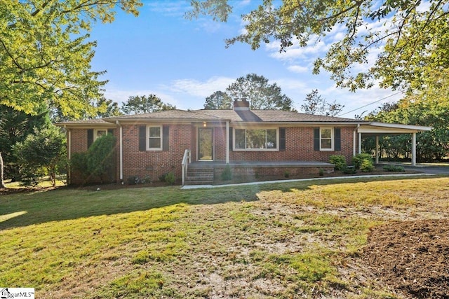 ranch-style home with a front lawn and a carport