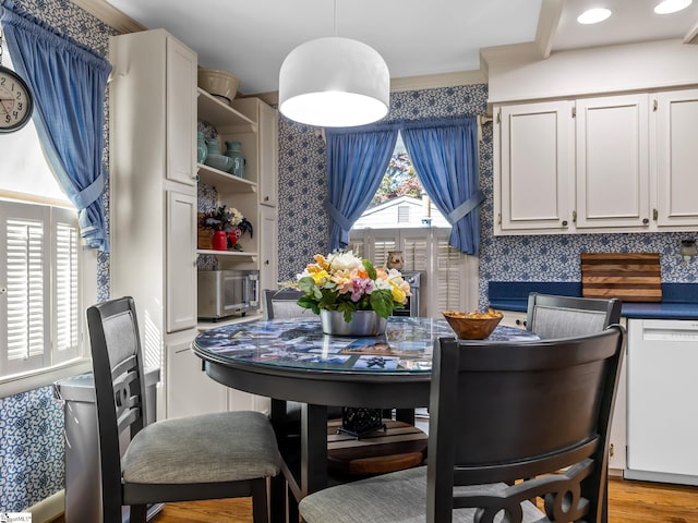 248 Greengate Ln, Spartanburg, SC 29307 - dining room featuring wallpapered walls and light wood-style floors