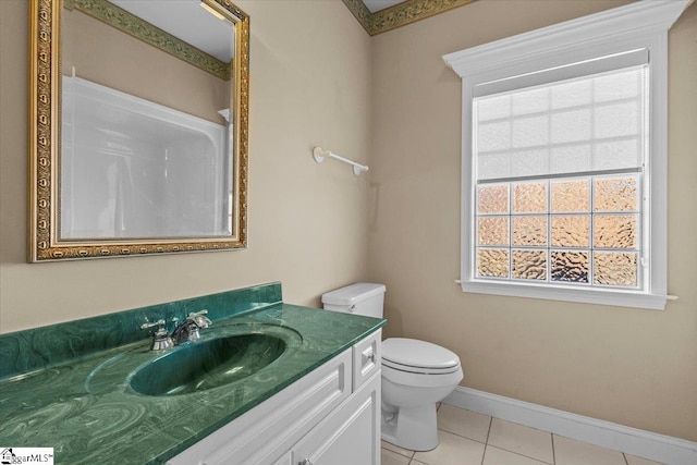 bathroom with vanity, toilet, and tile patterned flooring