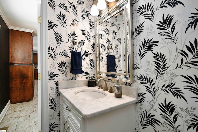 bathroom featuring vanity and ornamental molding