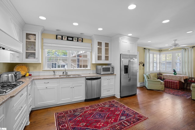 kitchen featuring white cabinetry, stainless steel appliances, sink, and plenty of natural light