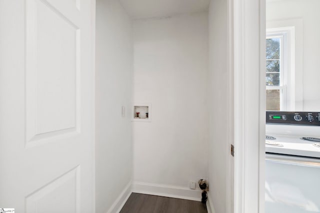 washroom with dark hardwood / wood-style floors