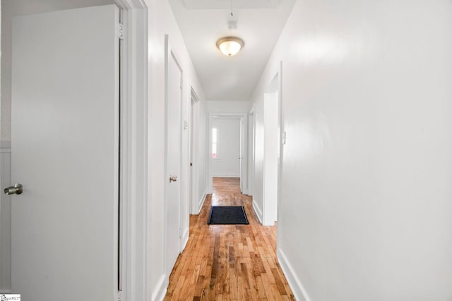 corridor with light wood-type flooring