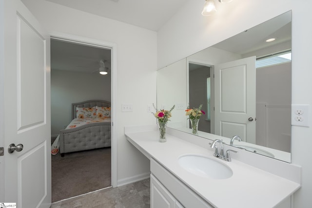 bathroom with vanity and ceiling fan