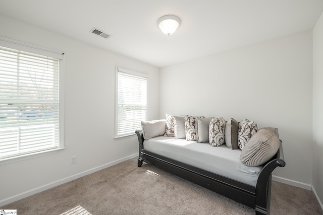 living area with light colored carpet