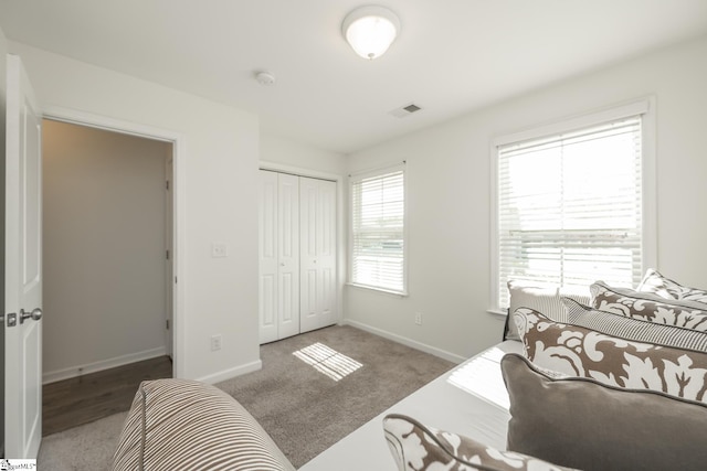 bedroom featuring carpet floors and a closet