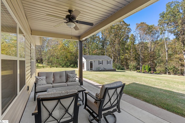 view of patio / terrace with ceiling fan and outdoor lounge area