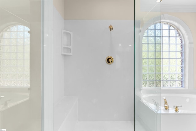 bathroom with plus walk in shower