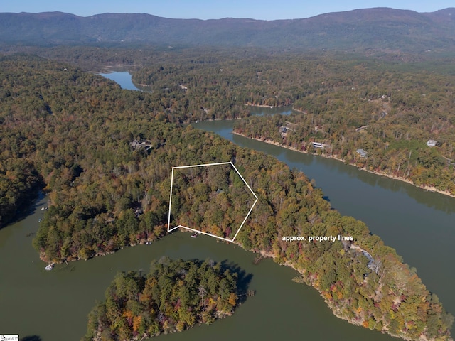 aerial view with a water and mountain view